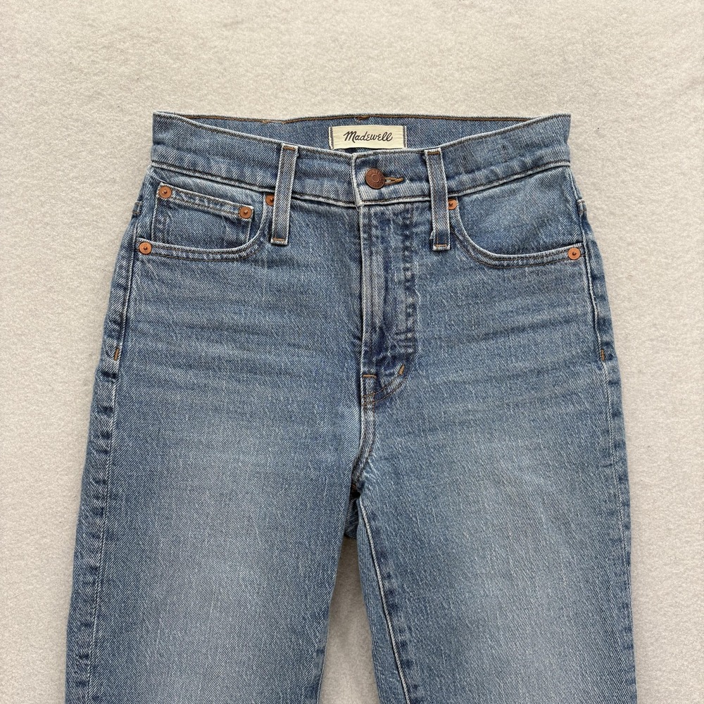 Madewell Perfect Vintage Straight Jeans Womens 23 High Rise Blue Raw Hem Crop - Picture 2 of 13